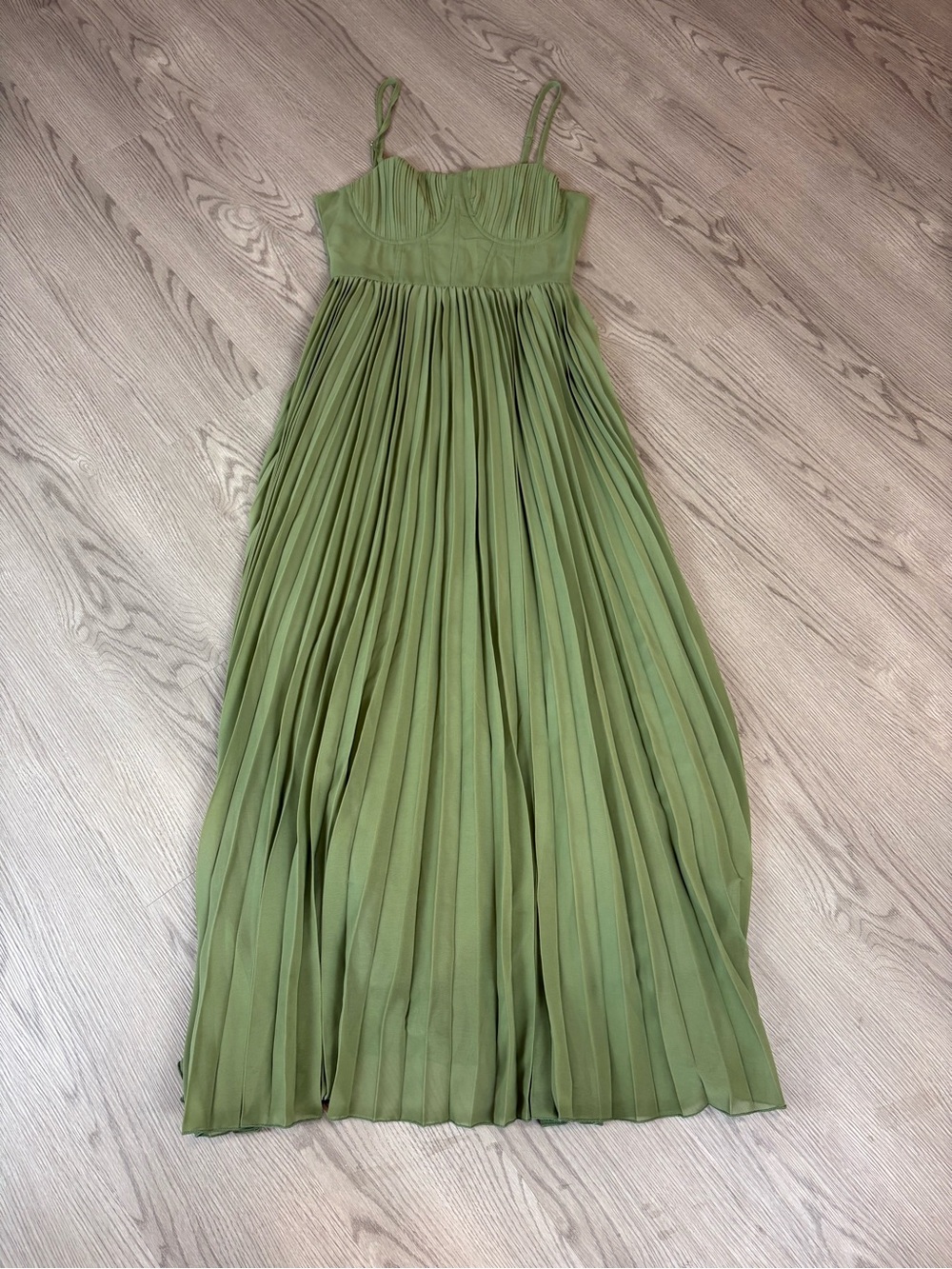 Olive Green Pleated Maxi Dress - Women's Strappy Sundress